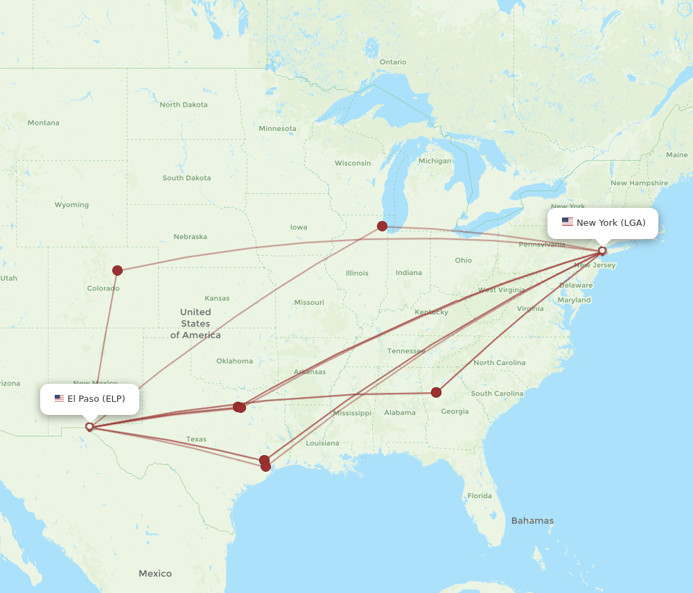 LGA to ELP flights and routes map