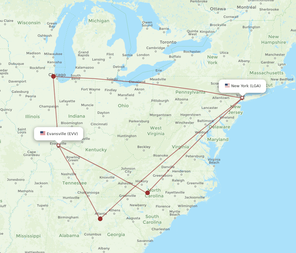 LGA-EVV flight routes