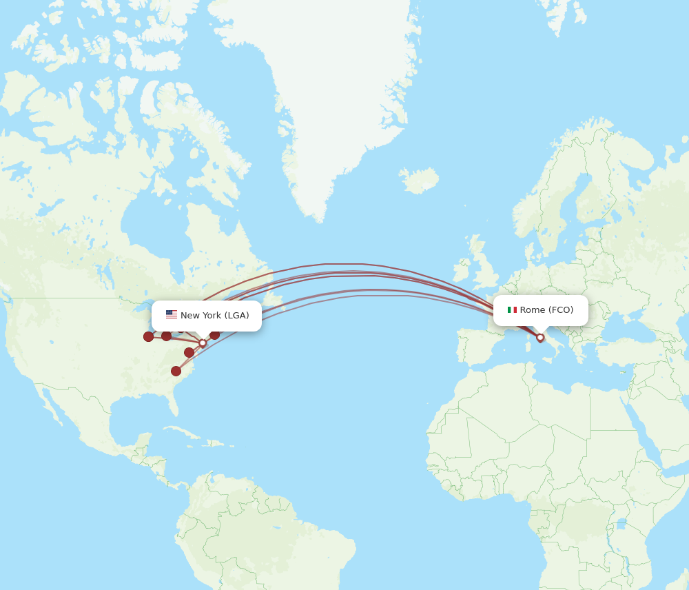 LGA to FCO flights and routes map