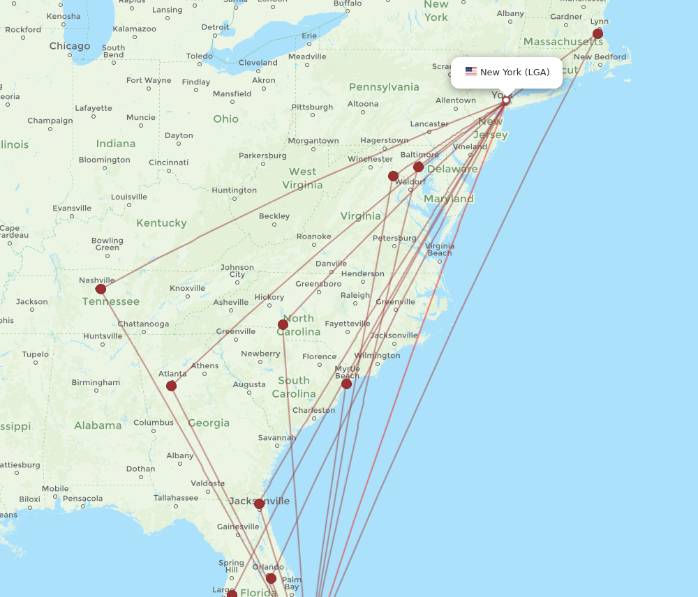 LGA to FLL flights and routes map