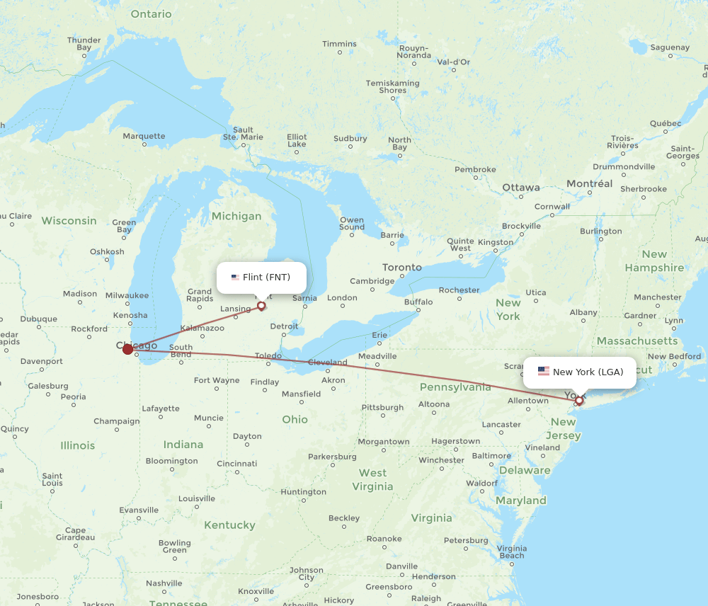 LGA-FNT flight routes