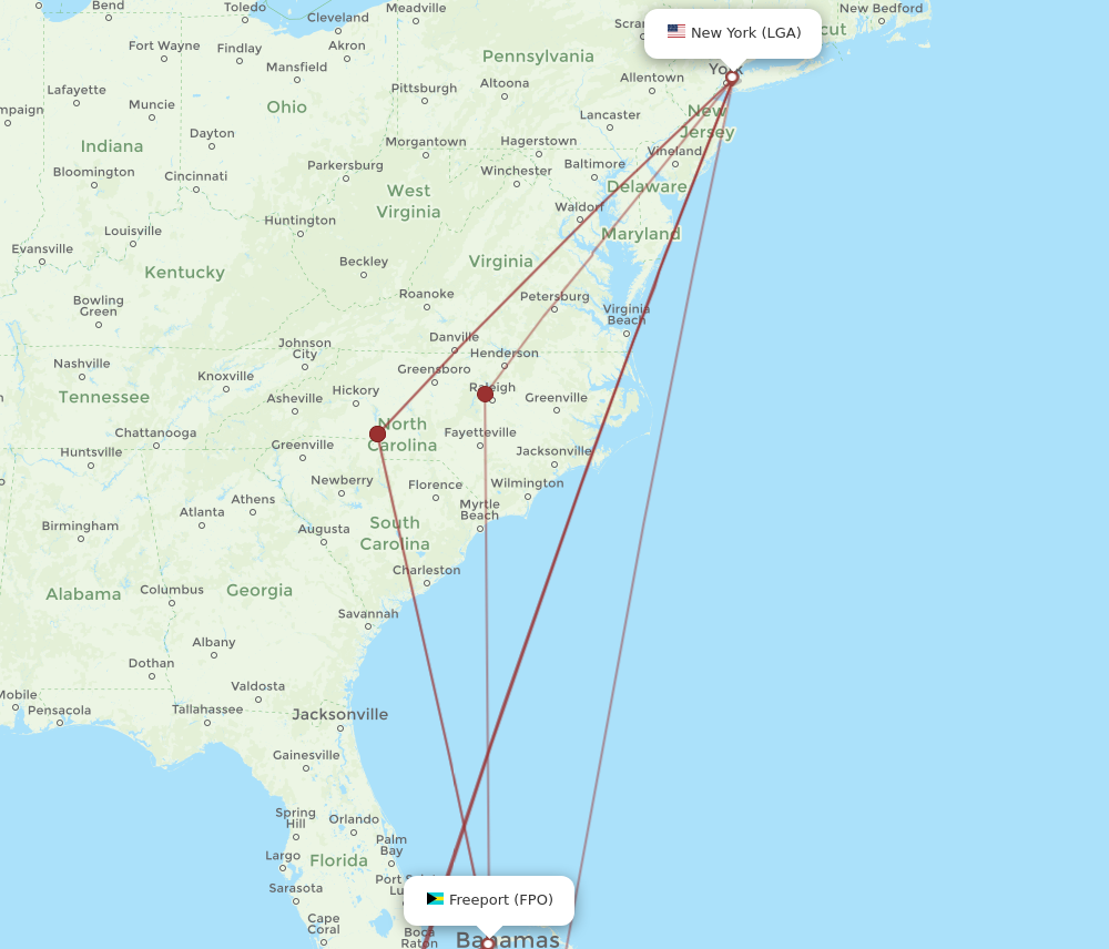 LGA to FPO flights and routes map