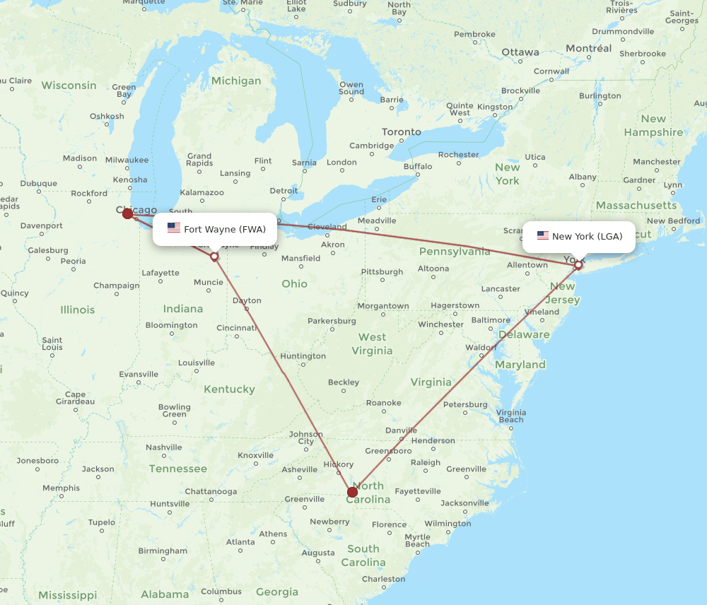 LGA-FWA flight routes