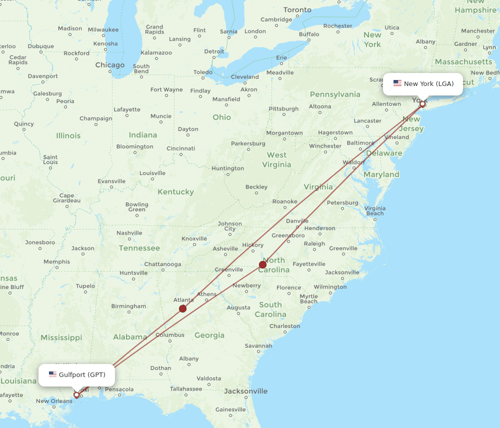 LGA-GPT flight routes
