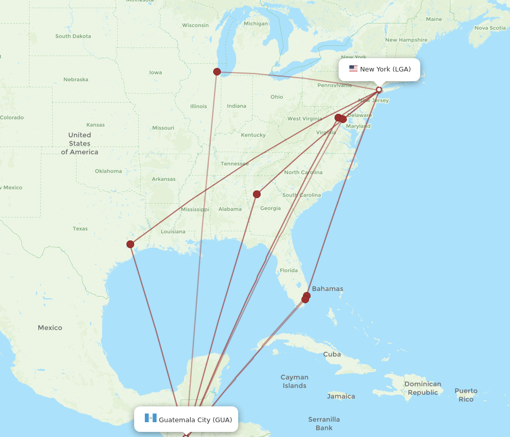 LGA-GUA flight routes