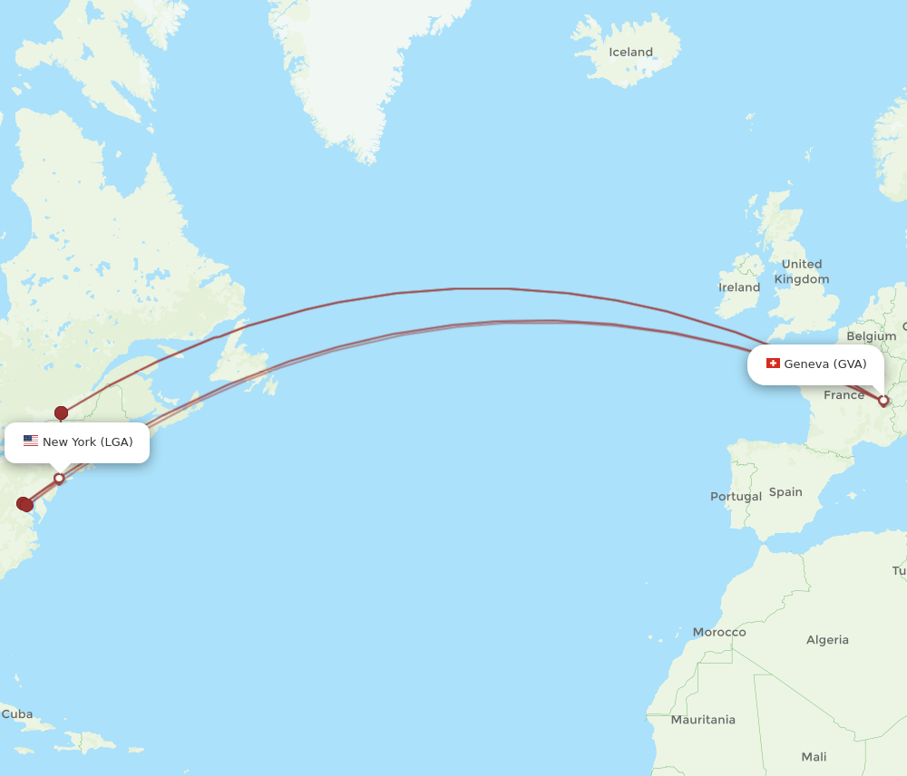 LGA to GVA flights and routes map