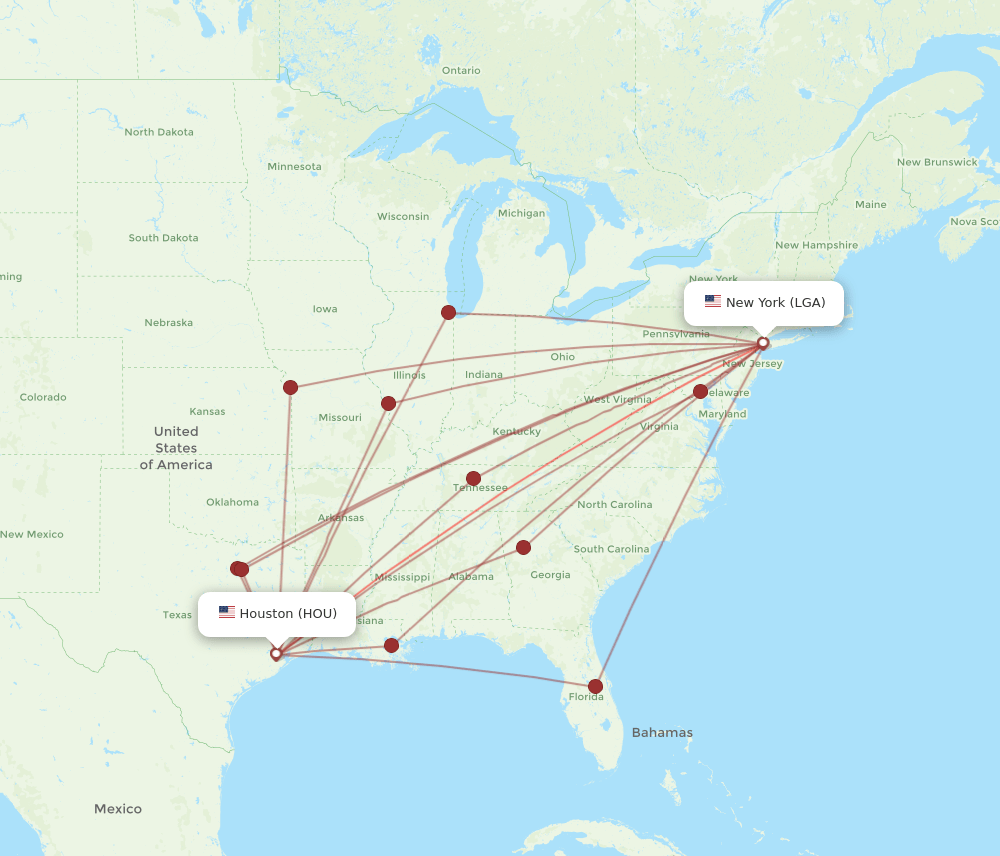 LGA to HOU flights and routes map