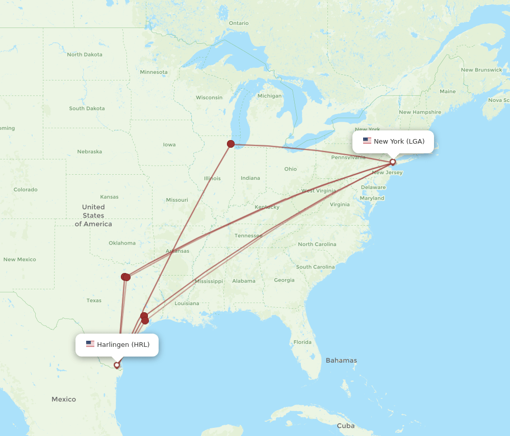 LGA to HRL flights and routes map