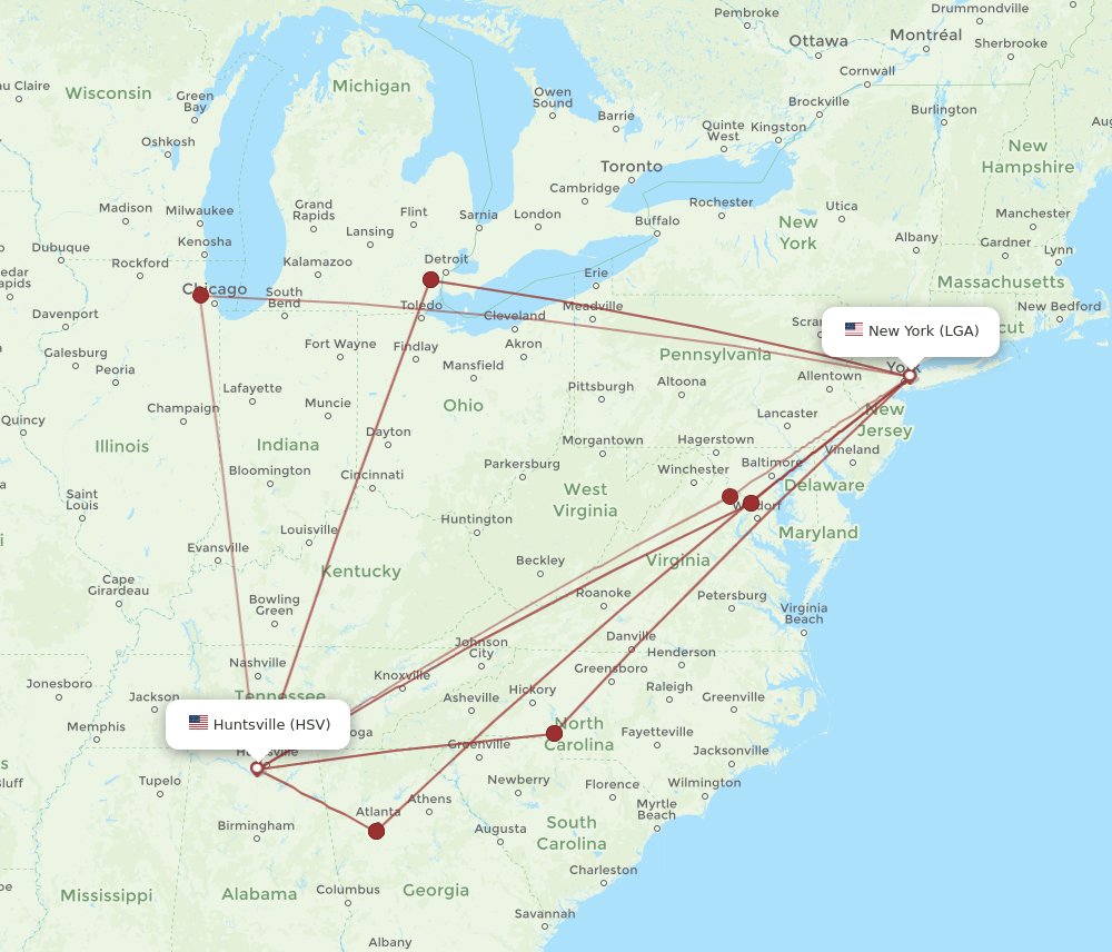 LGA-HSV flight routes