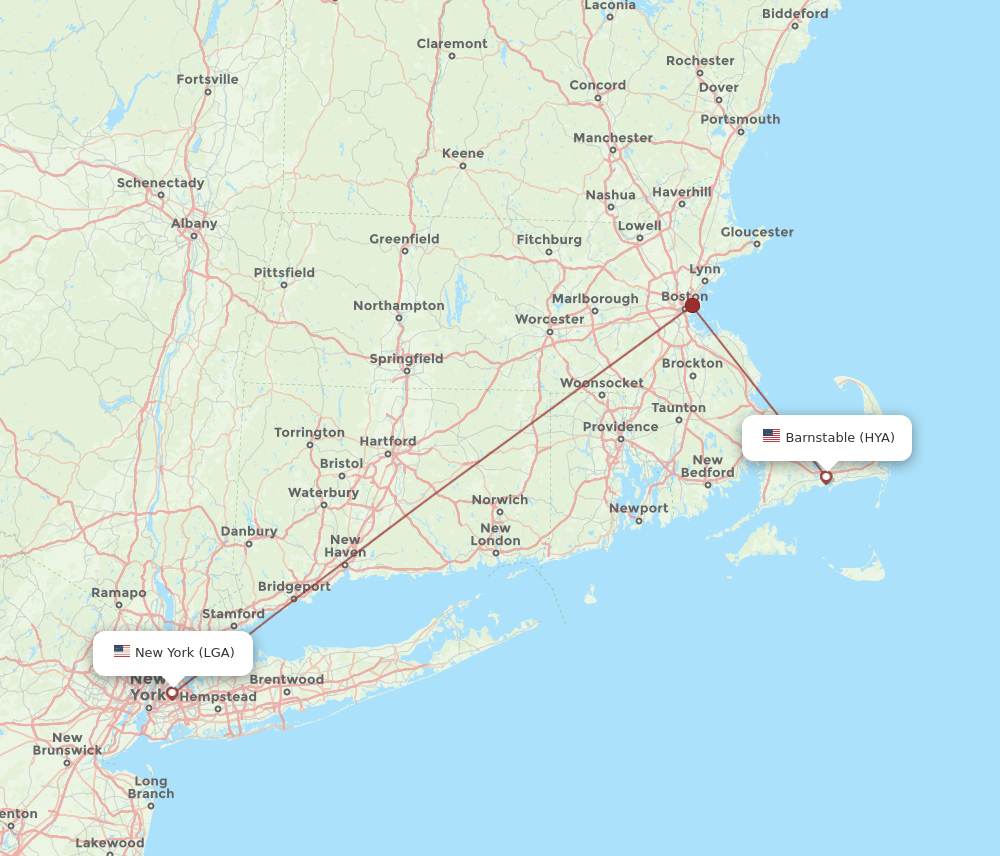 LGA-HYA flight routes