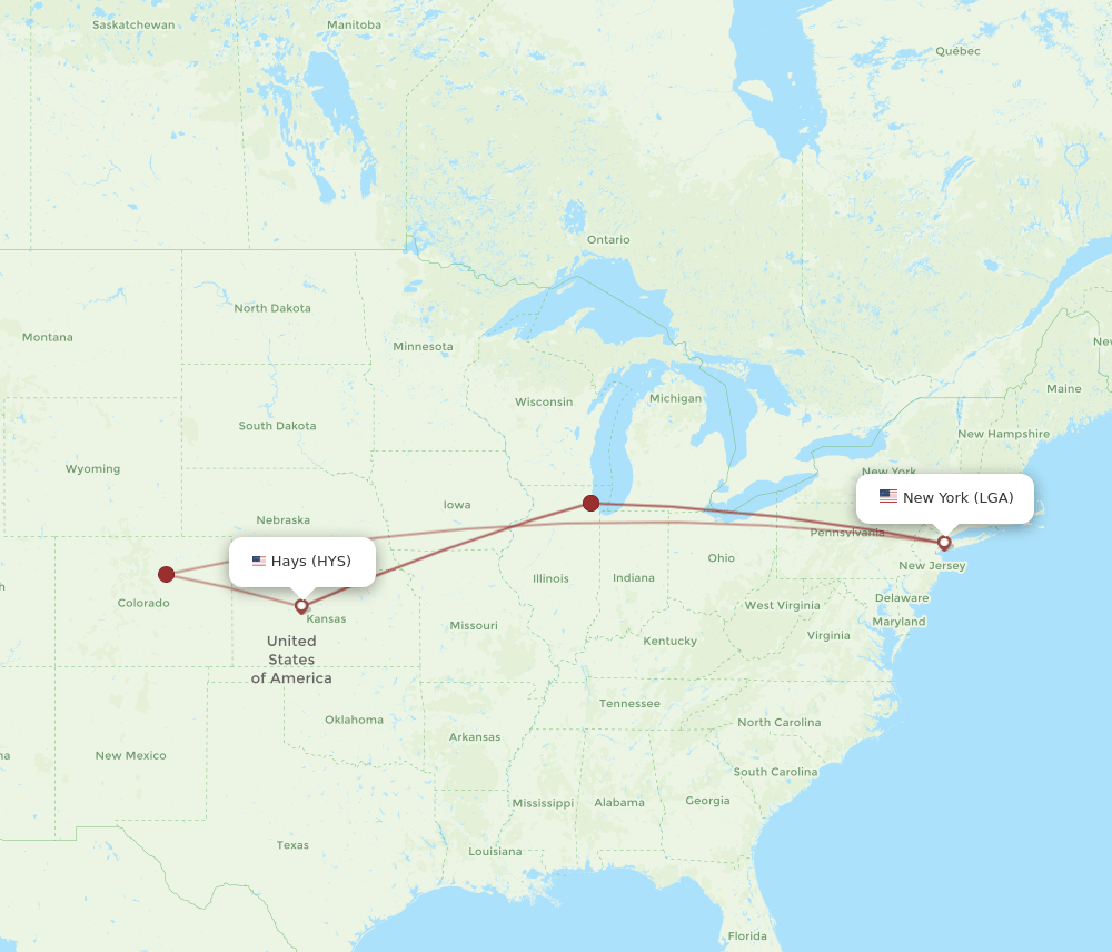 LGA-HYS flight routes