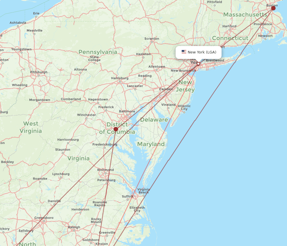 LGA to ILM flights and routes map