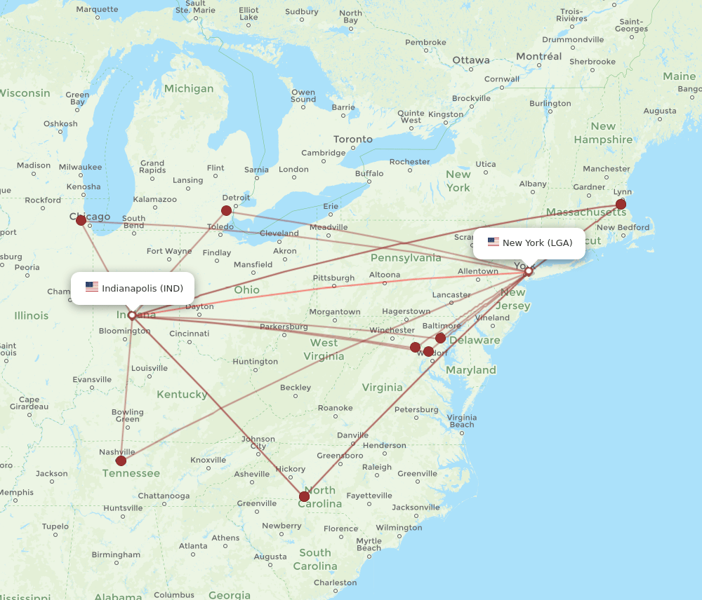 LGA-IND flight routes