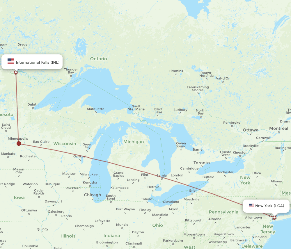 LGA-INL flight routes