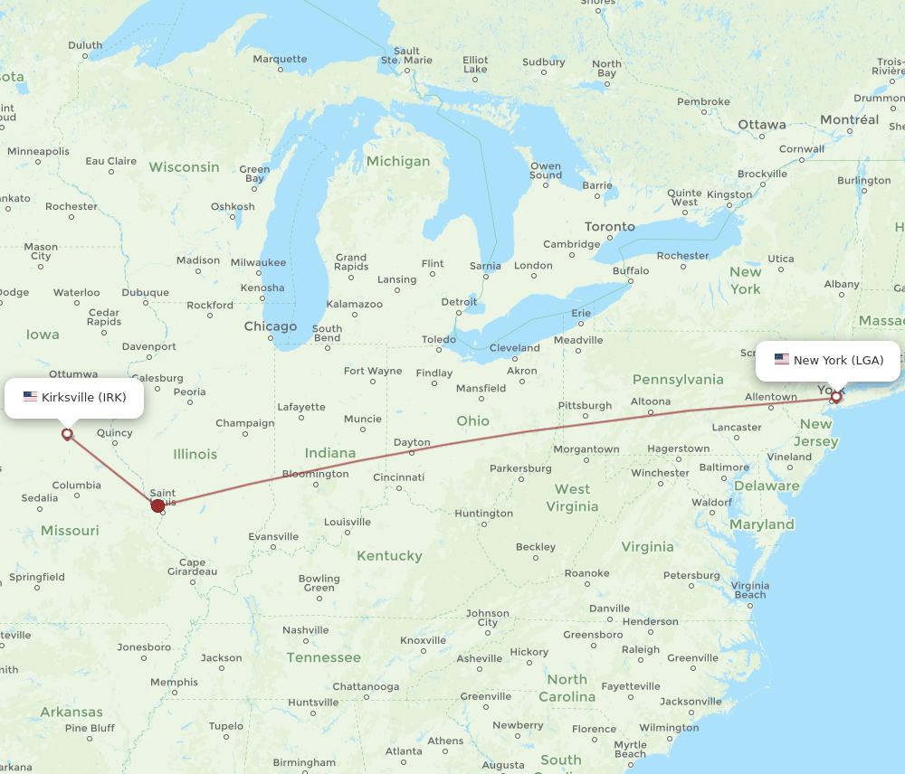 LGA-IRK flight routes