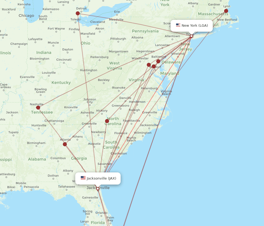 LGA-JAX flight routes
