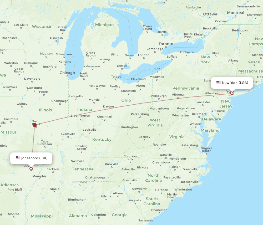 LGA-JBR flight routes