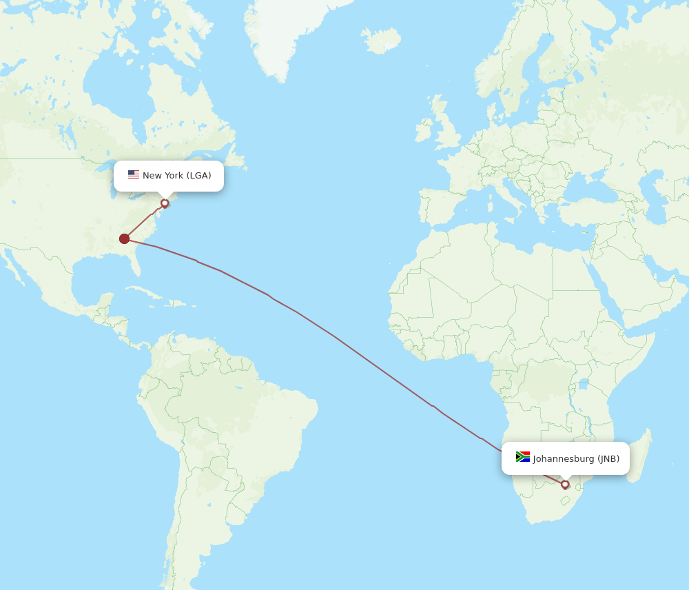 LGA to JNB flights and routes map