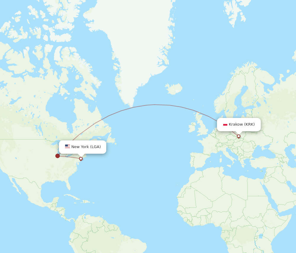 LGA-KRK flight routes