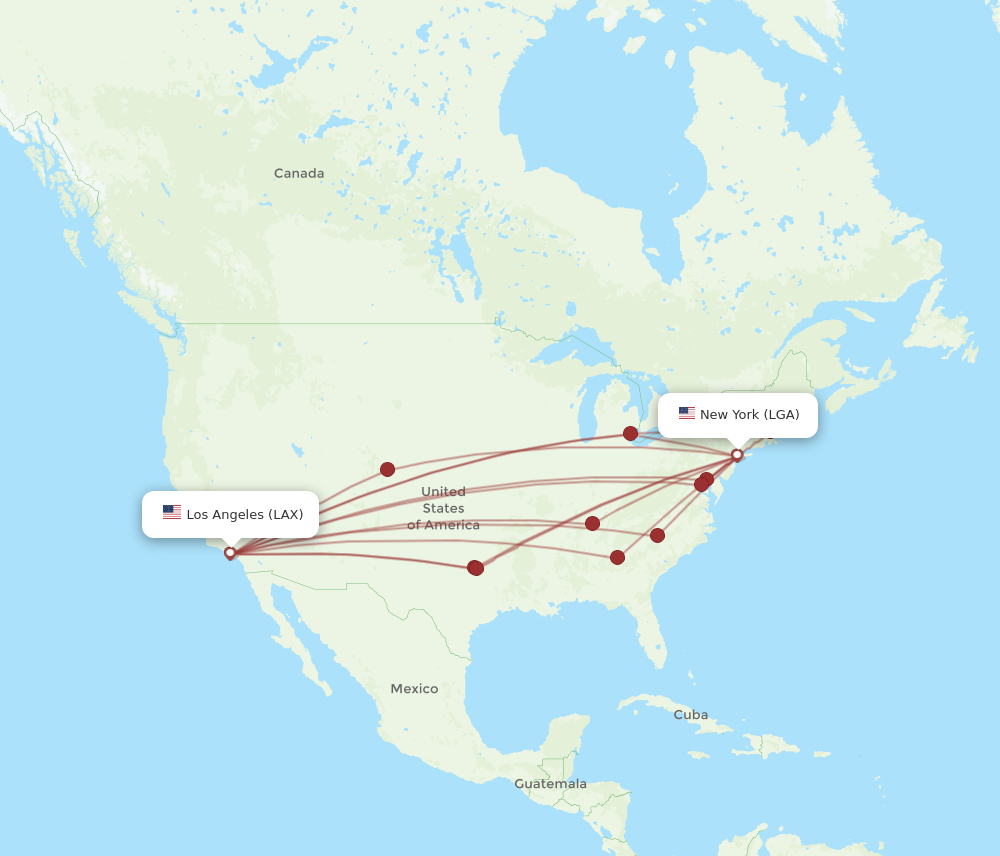 LGA to LAX flights and routes map