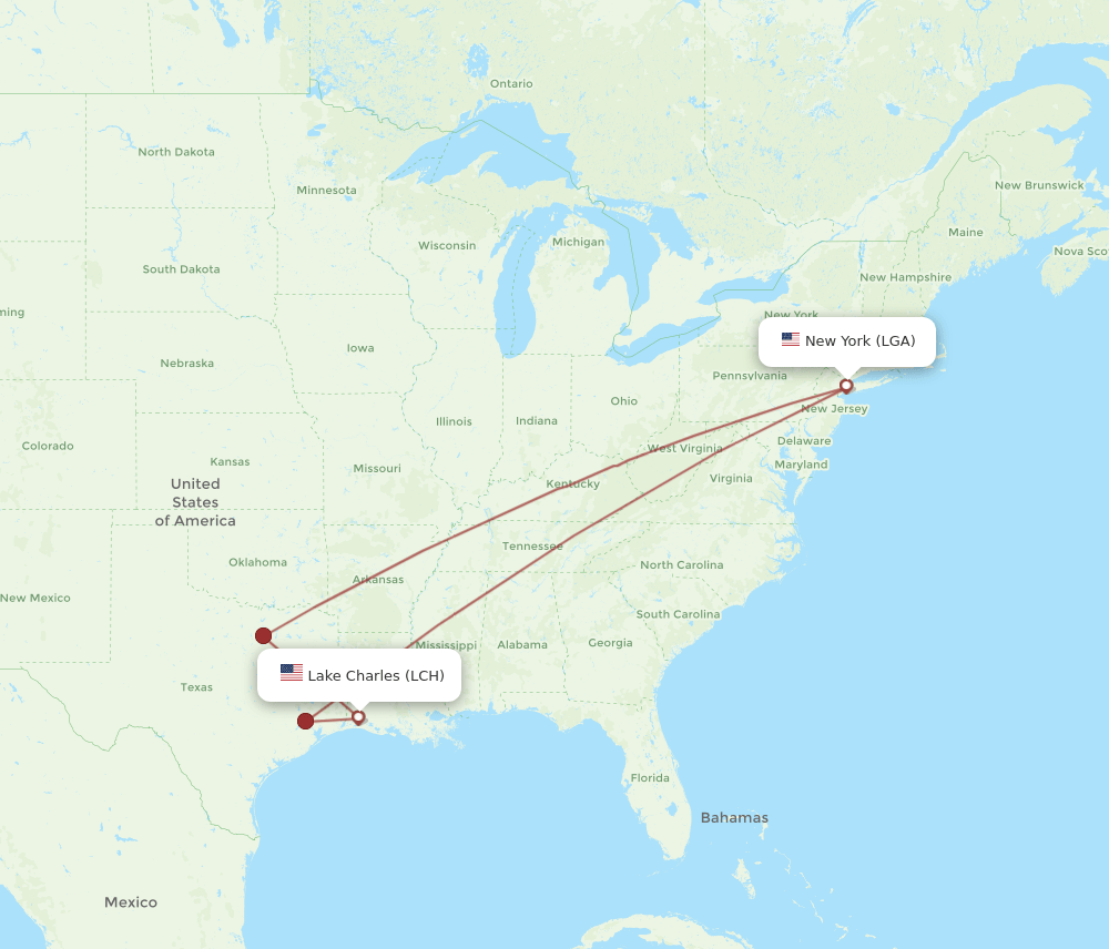 LGA-LCH flight routes