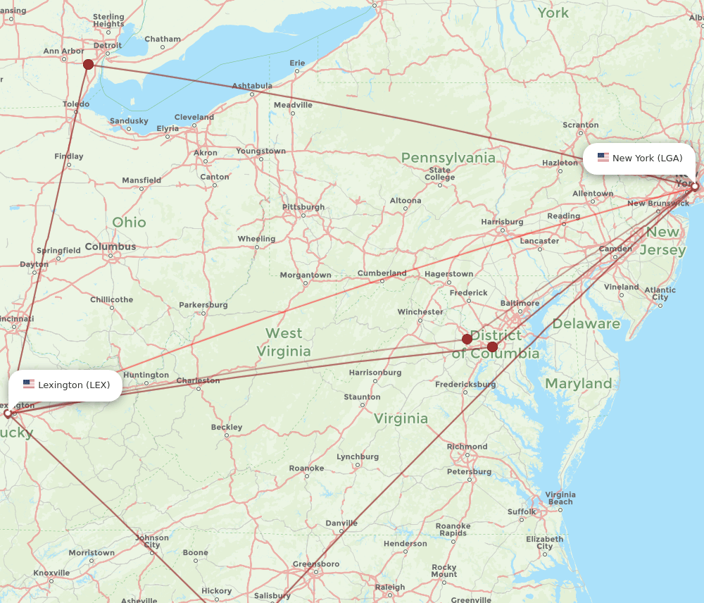 LGA-LEX flight routes