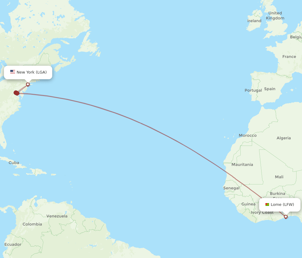 LGA-LFW flight routes