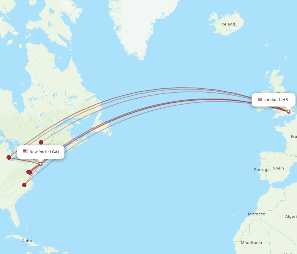 LGA to LHR flights and routes map