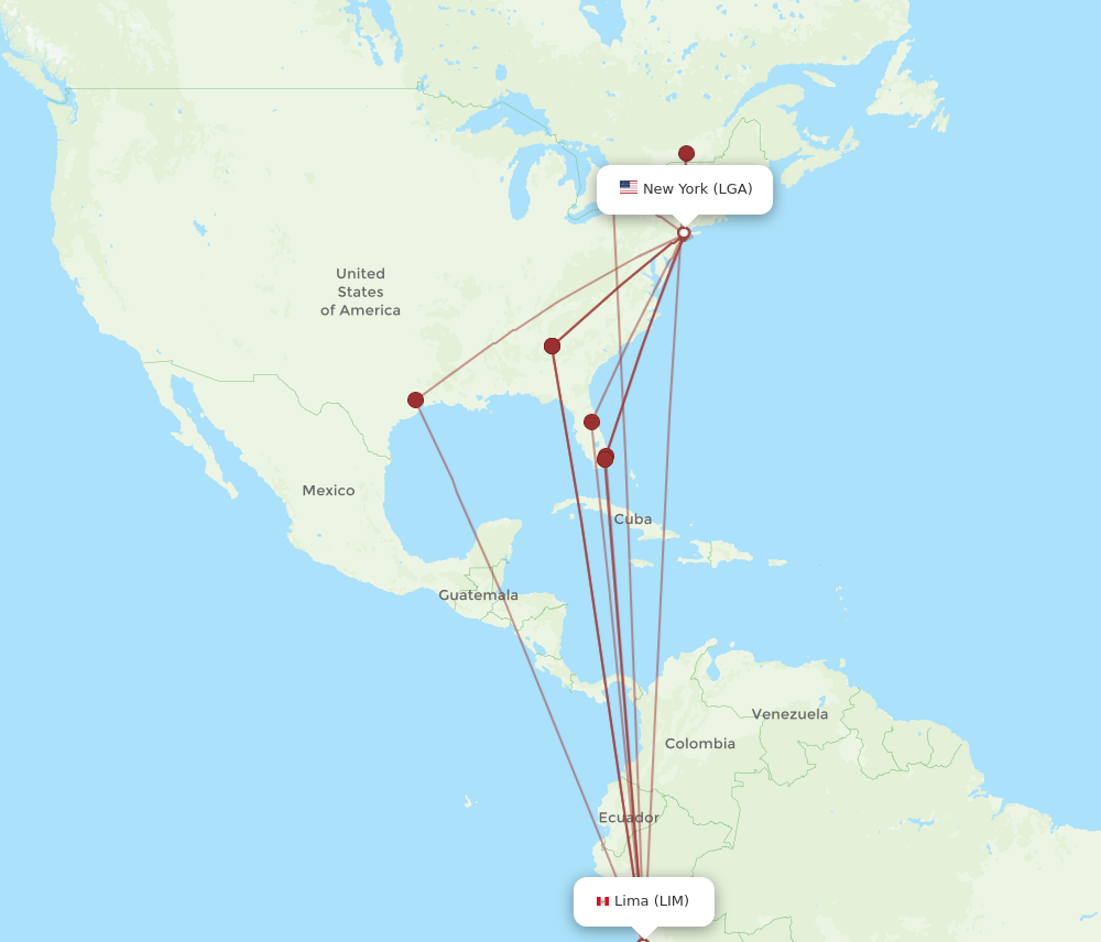 LGA to LIM flights and routes map