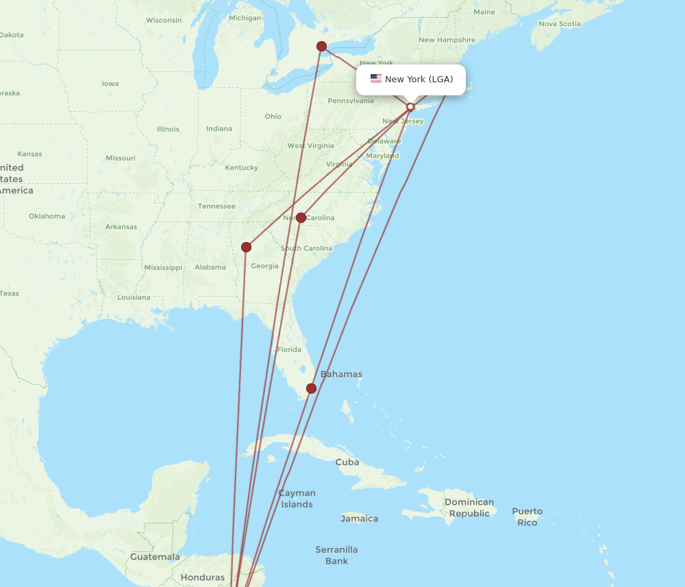 LGA-LIR flight routes
