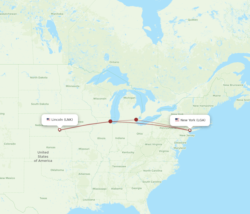 LGA-LNK flight routes