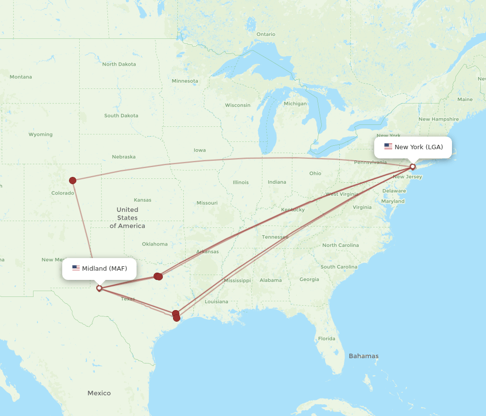LGA-MAF flight routes