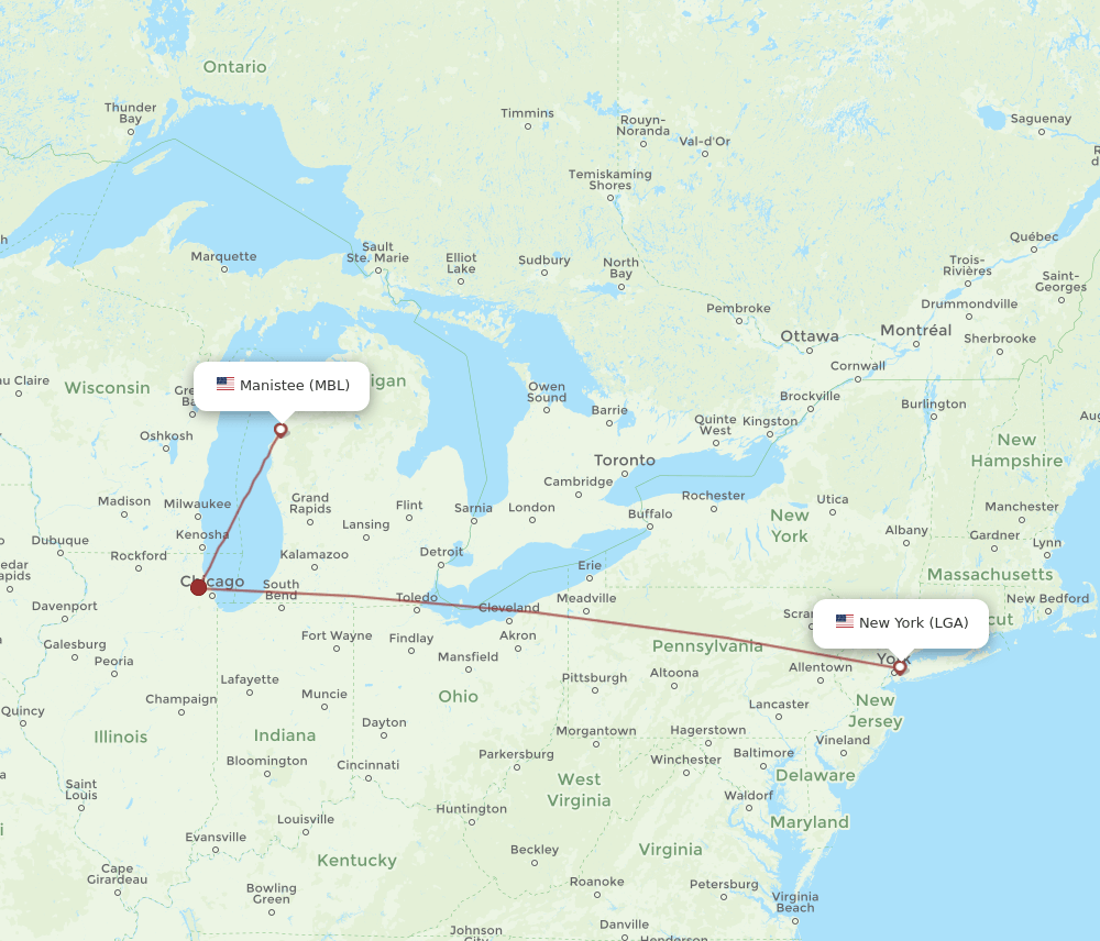 LGA-MBL flight routes