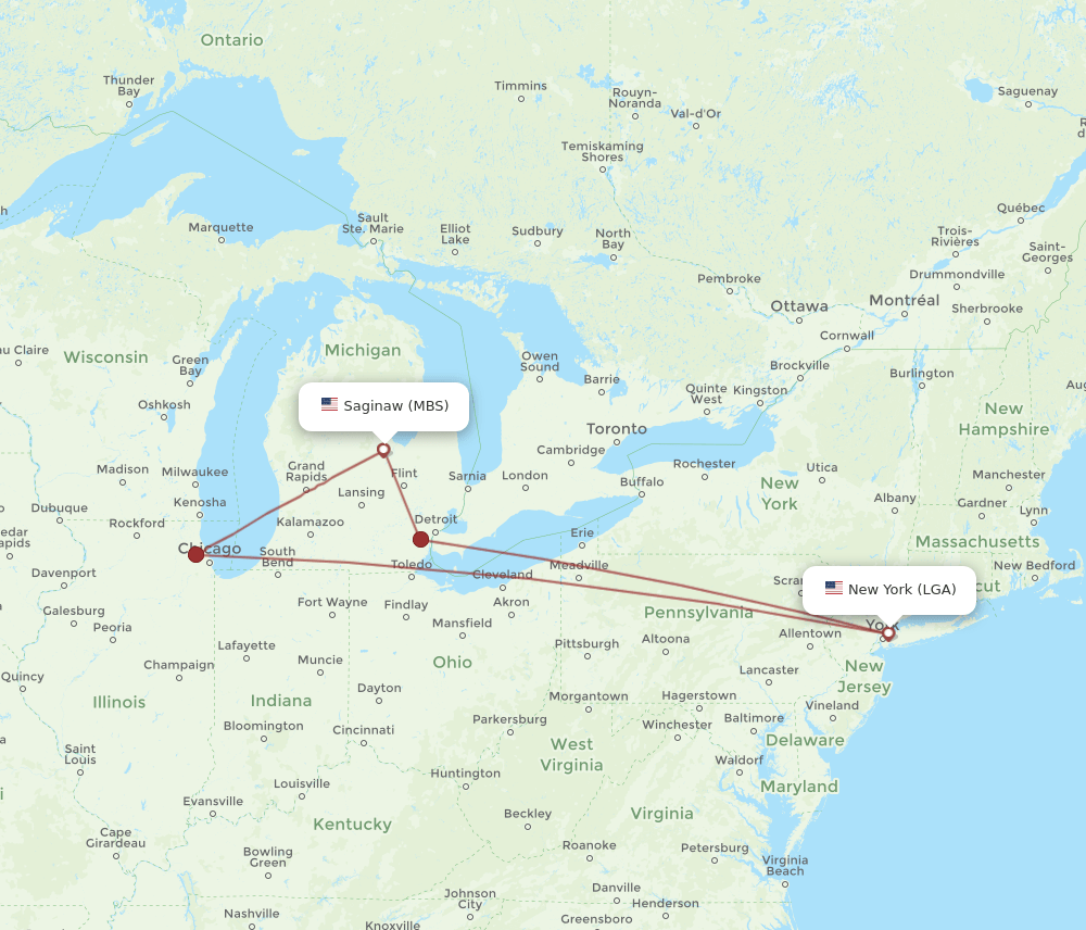 LGA-MBS flight routes
