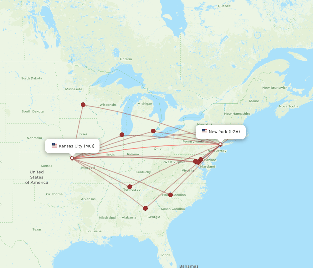 LGA-MCI flight routes