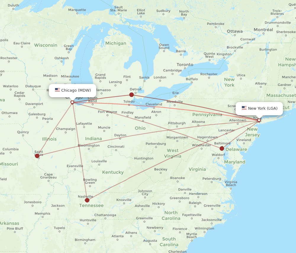 LGA-MDW flight routes