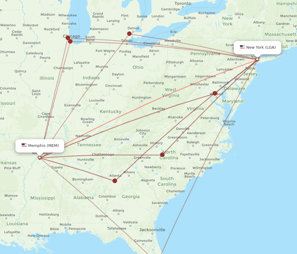 LGA-MEM flight routes
