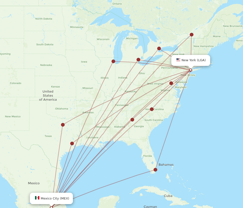 LGA-MEX flight routes