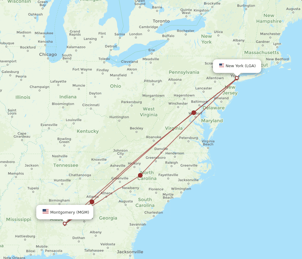 LGA-MGM flight routes