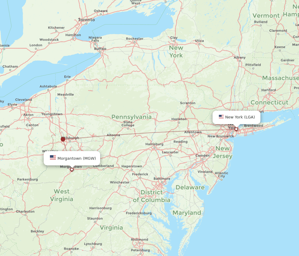 LGA-MGW flight routes