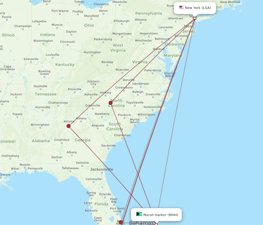 LGA-MHH flight routes