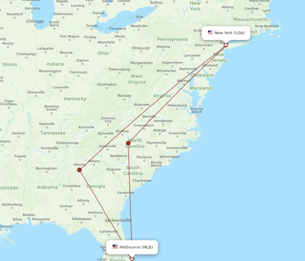 LGA-MLB flight routes