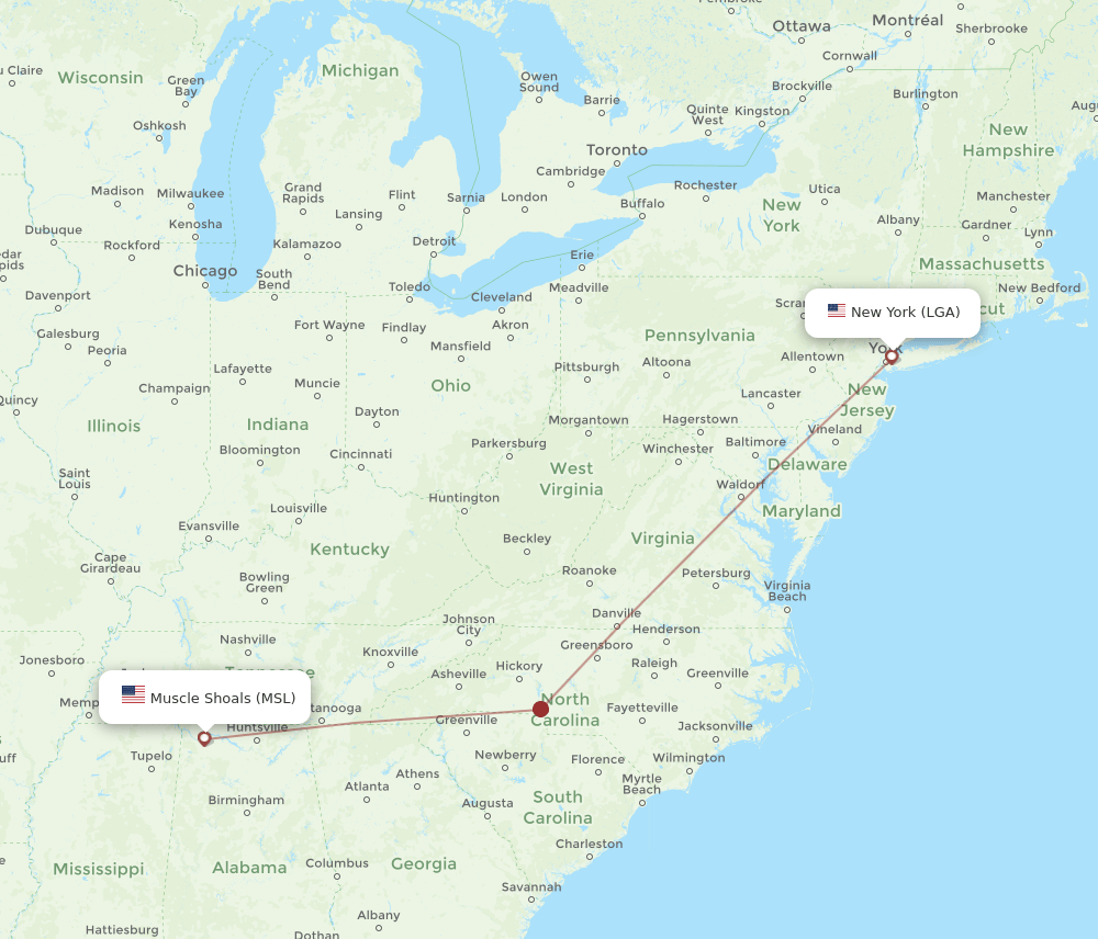 LGA-MSL flight routes