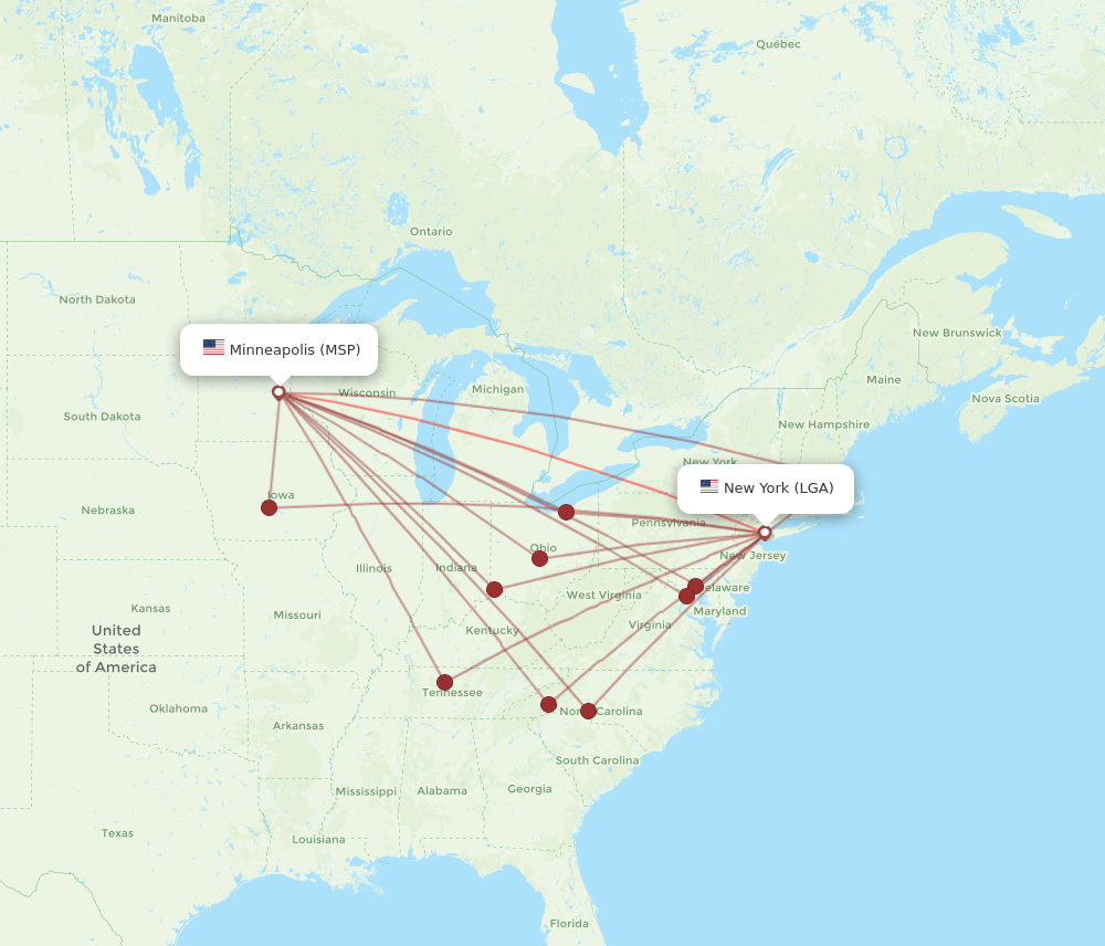 LGA-MSP flight routes