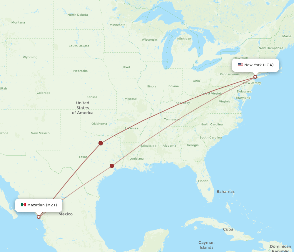 LGA-MZT flight routes