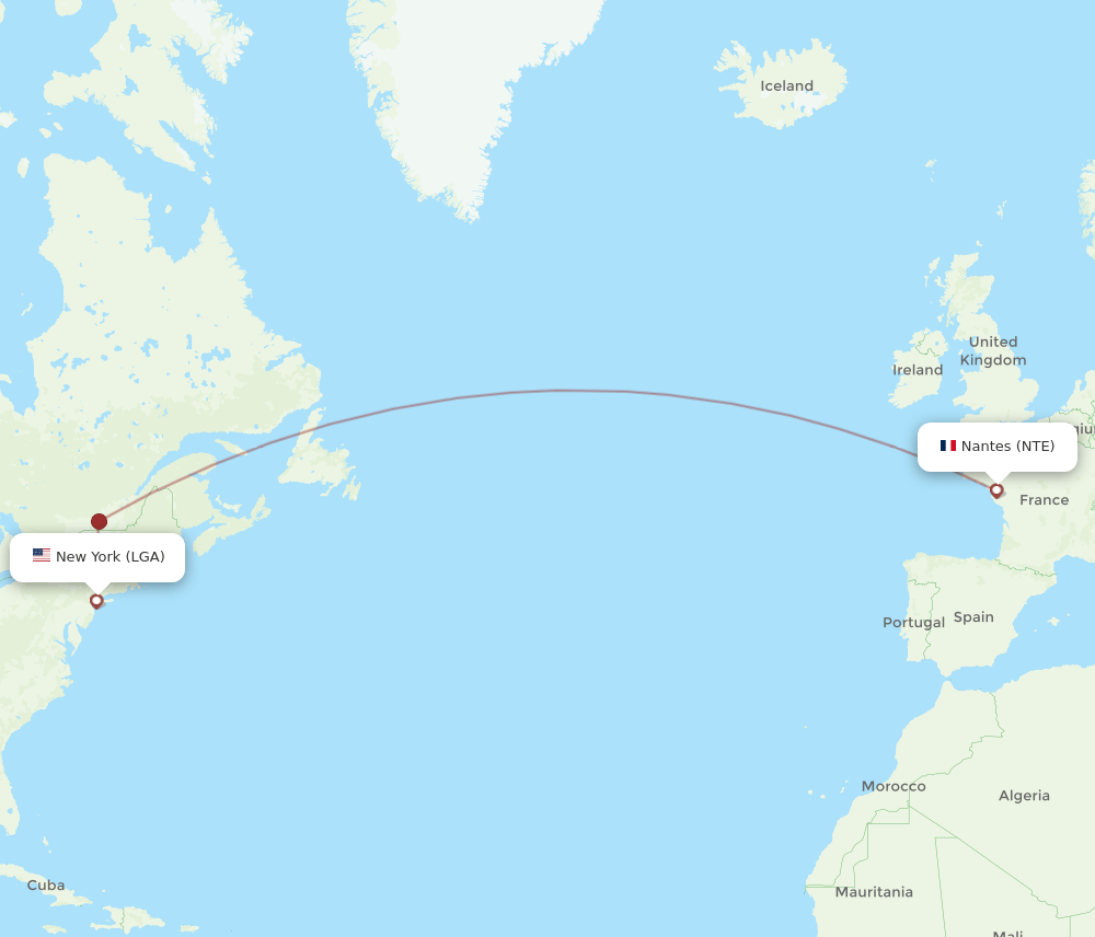 LGA-NTE flight routes
