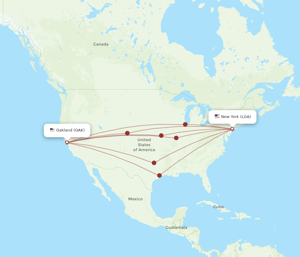 LGA-OAK flight routes