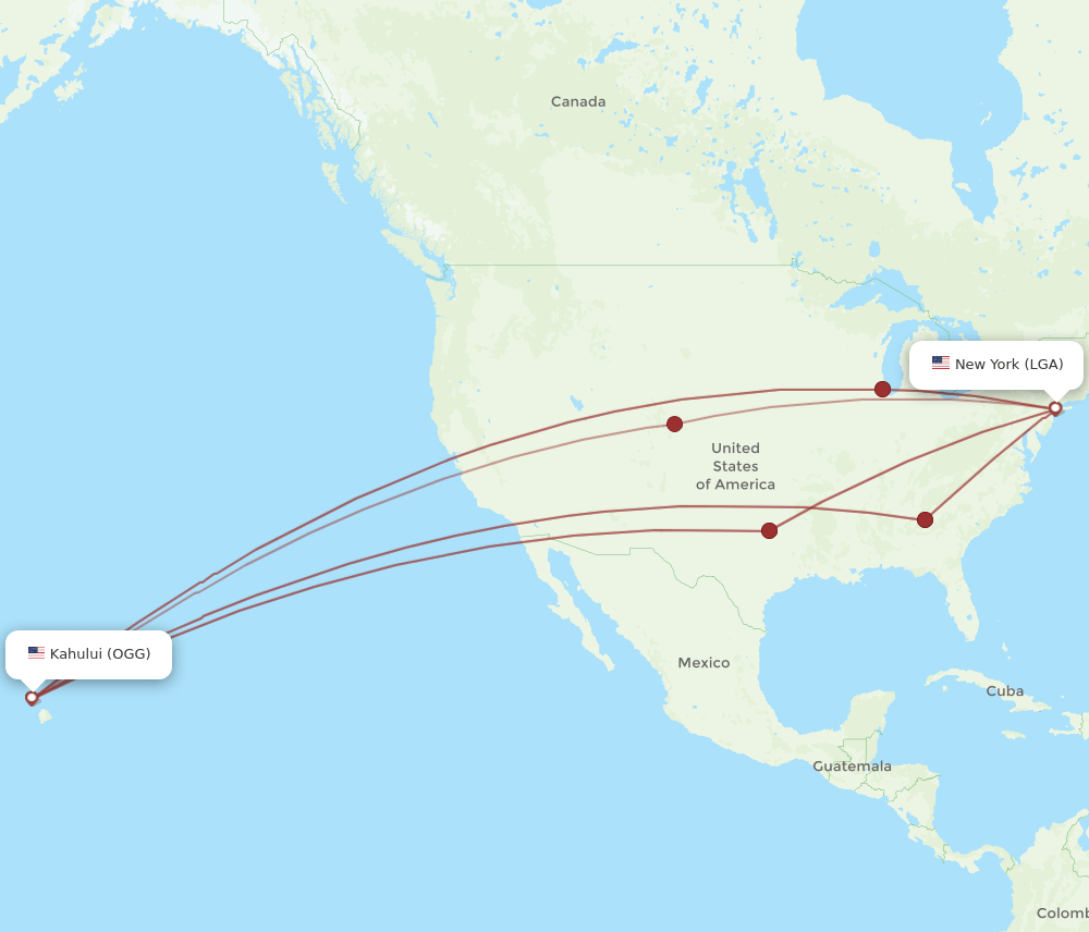 LGA to OGG flights and routes map