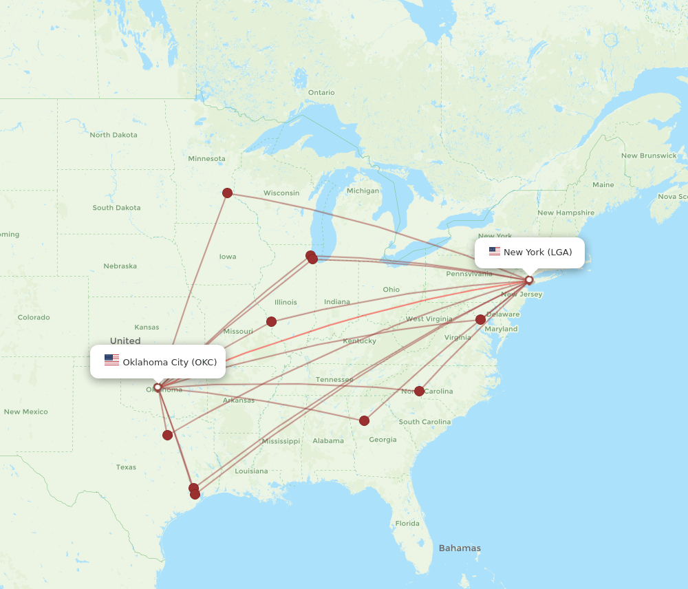 LGA-OKC flight routes