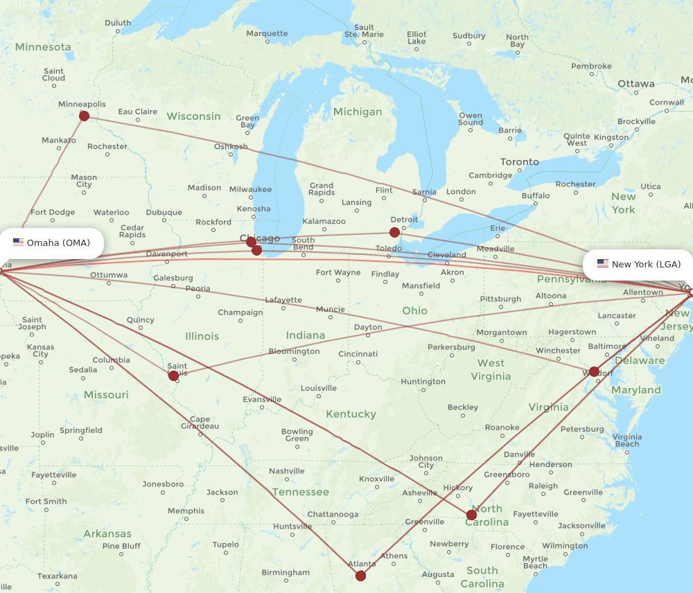 LGA-OMA flight routes